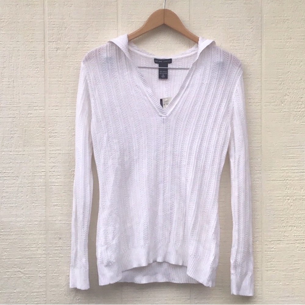 New York & Company white Hooded Knit Top